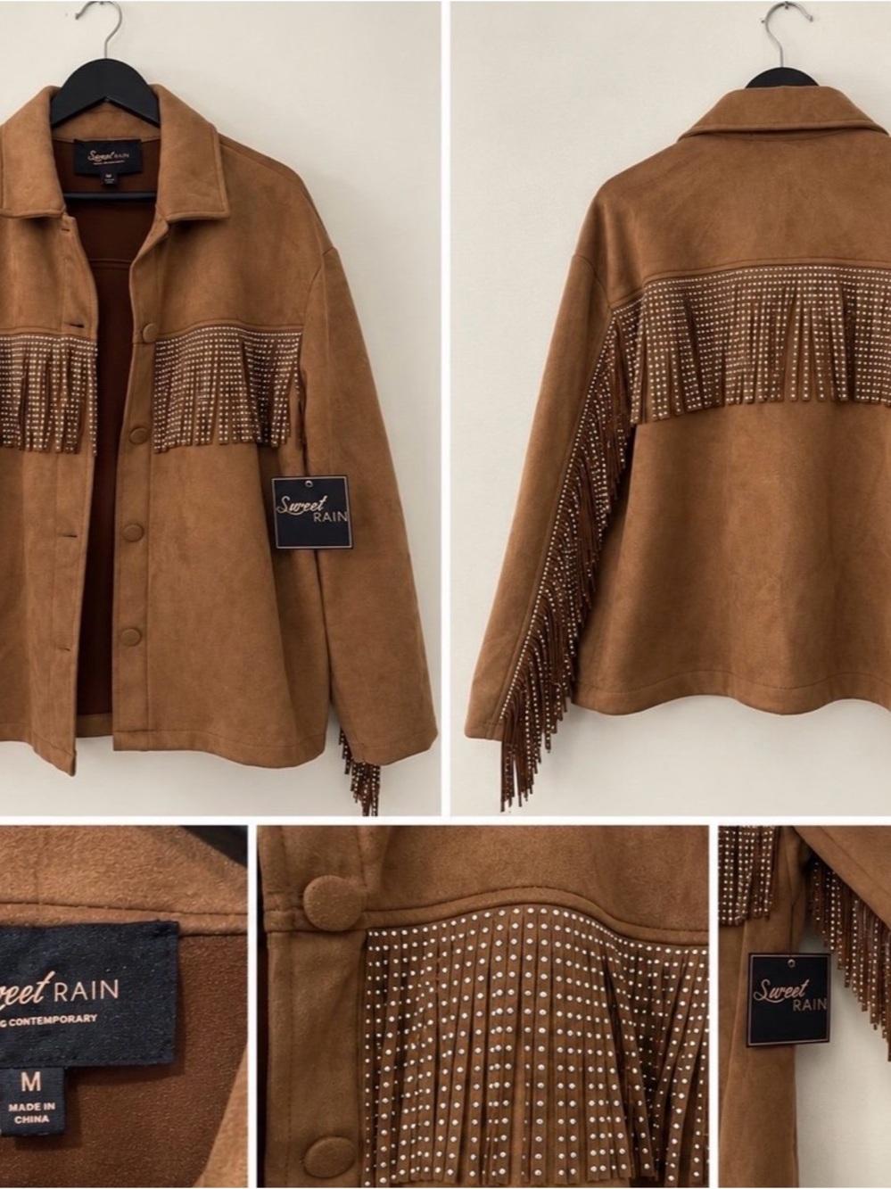 Sweet Rain Western Rhinestone Fringe Faux Suede Jacket NWT Medium